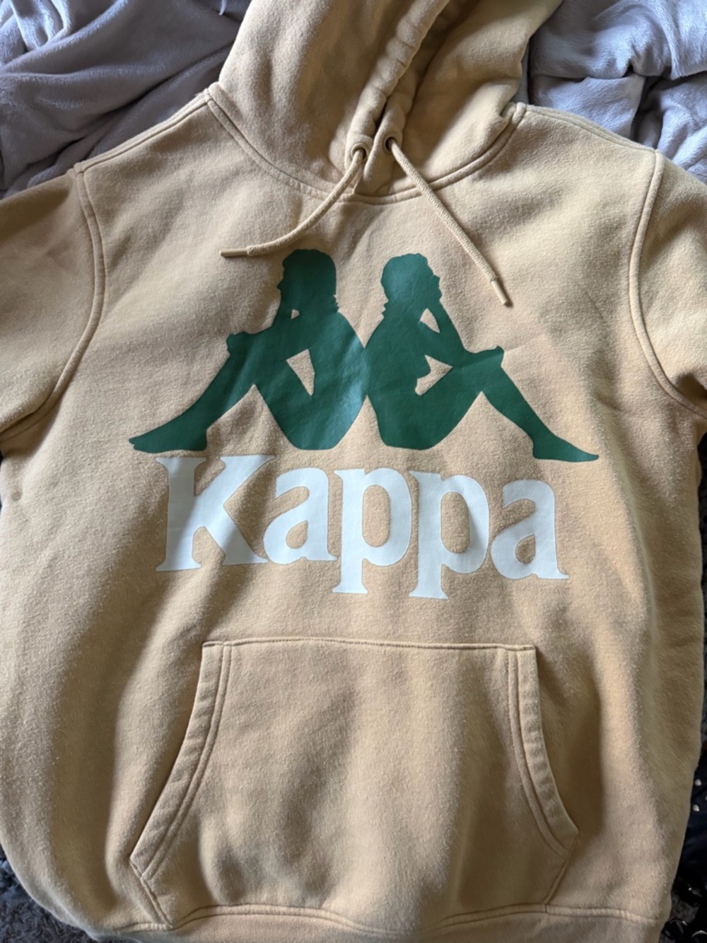 Kappa Men’s Tan Hoodie with Green/White Logo, Size Medium